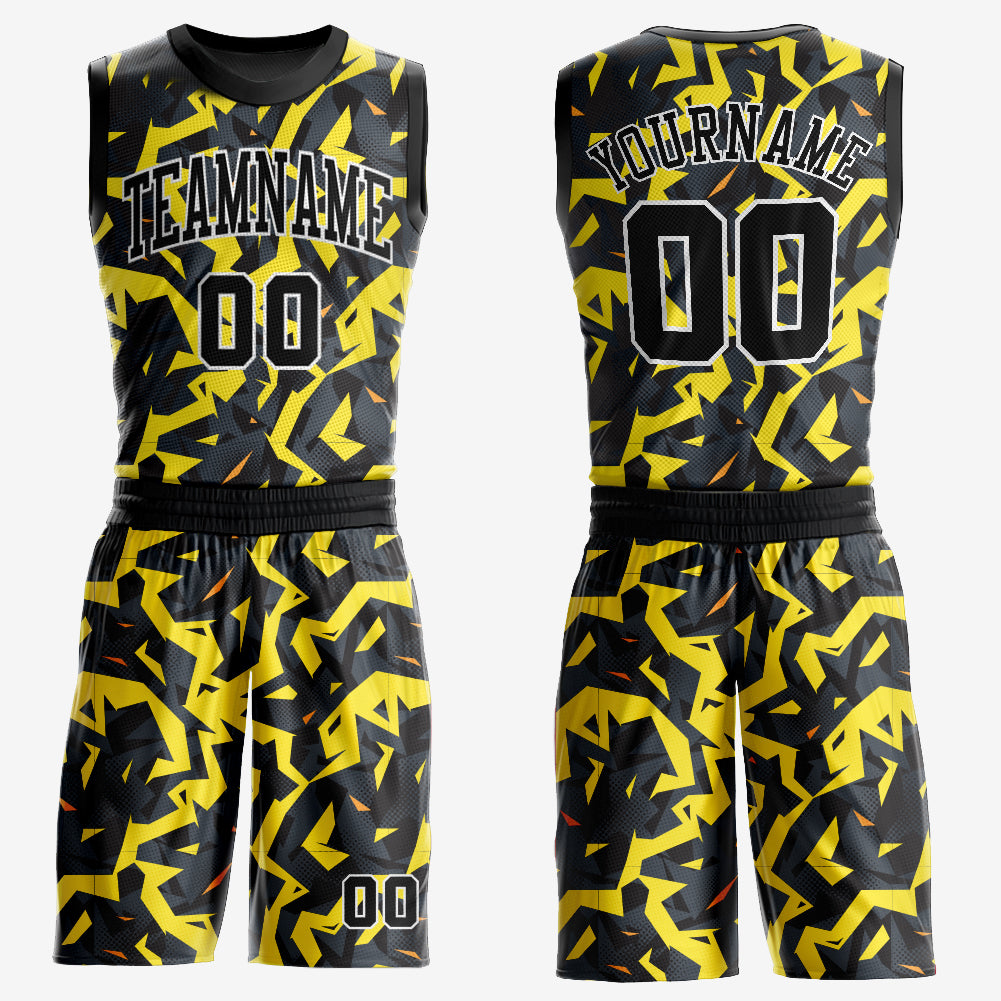 Custom Team White Basketball Gold Rib-Knit Jersey Black