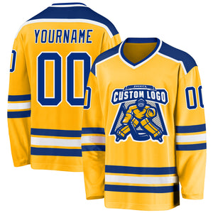 Custom Gold Royal-White Hockey Jersey