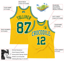 Load image into Gallery viewer, Custom Gold White Pinstripe Kelly Green Authentic Basketball Jersey
