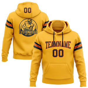 Custom Stitched Gold Black-Orange Football Pullover Sweatshirt Hoodie