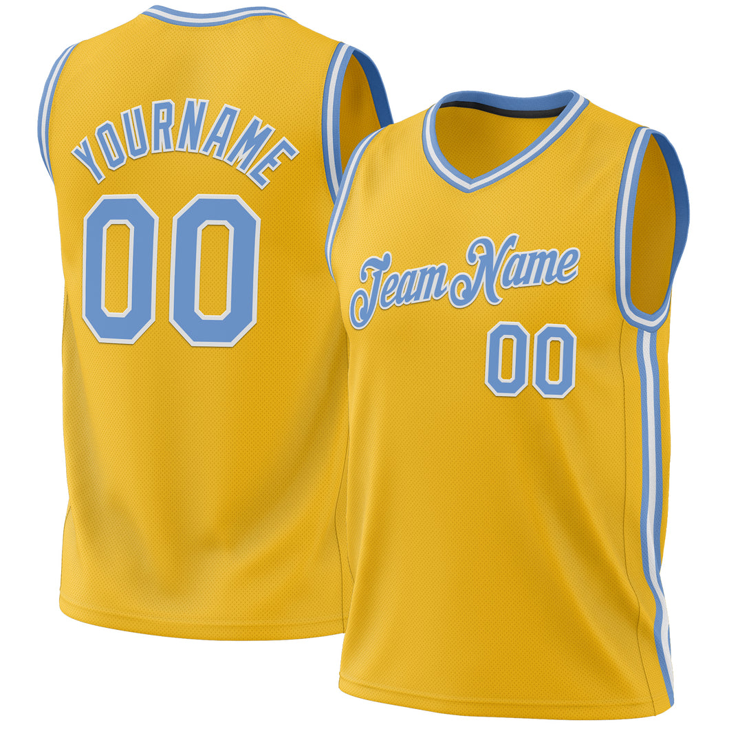 Custom Gold Light Blue-White Authentic Throwback Basketball Jersey