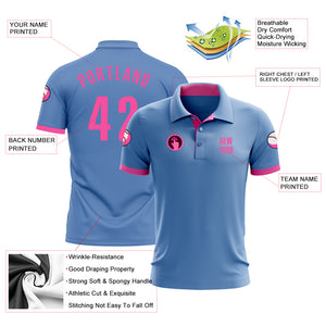 Custom Light Blue Pink Performance Golf Polo Shirt