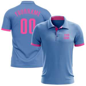 Custom Light Blue Pink Performance Golf Polo Shirt