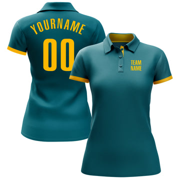 Custom Teal Yellow Performance Golf Polo Shirt