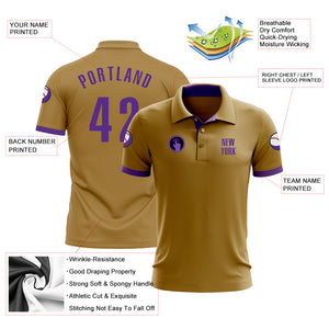 Custom Old Gold Purple Performance Golf Polo Shirt