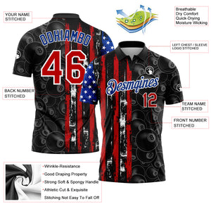 Custom Black Red-Royal 3D Pattern Design Billiards Snooker 8 Ball American Flag Performance Golf Polo Shirt