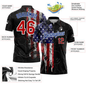 Custom Black Red-Royal 3D Pattern Design Bowling Ball American Flag Performance Golf Polo Shirt