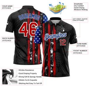 Custom Black Red-Royal 3D Pattern Design Golf Ball American Flag Performance Golf Polo Shirt