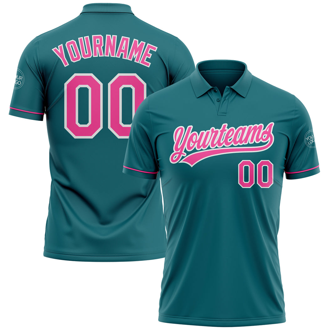 Custom Teal Pink-White Performance Vapor Golf Polo Shirt