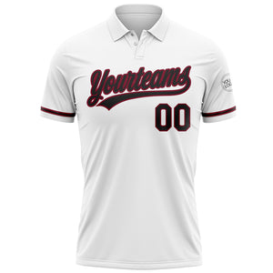 Custom White Black-Crimson Performance Vapor Golf Polo Shirt