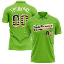 Load image into Gallery viewer, Custom Neon Green Vintage USA Flag-Cream Performance Vapor Golf Polo Shirt
