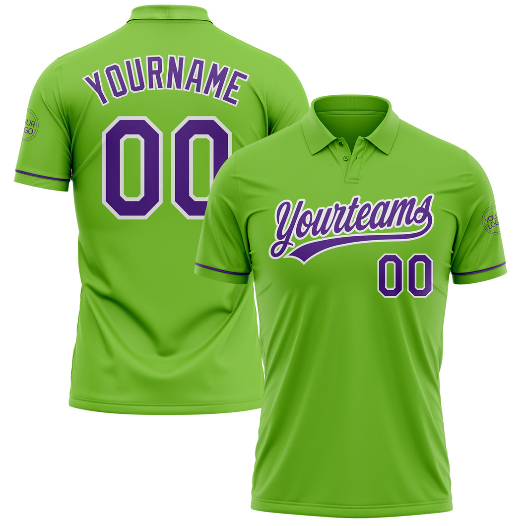 Custom Neon Green Purple-White Performance Vapor Golf Polo Shirt