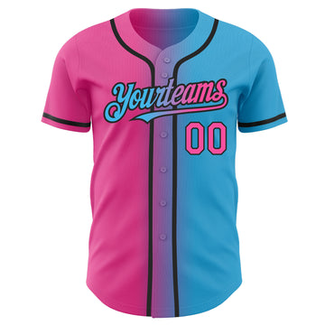 Custom Sky Blue Pink-Black Authentic Gradient Fashion Baseball Jersey