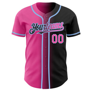 Custom Black Pink-Light Blue Authentic Gradient Fashion Baseball Jersey