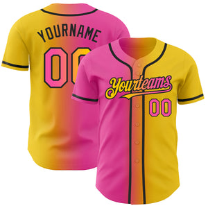 Custom Yellow Pink-Black Authentic Gradient Fashion Baseball Jersey