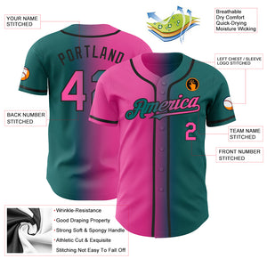 Custom Teal Pink-Black Authentic Gradient Fashion Baseball Jersey