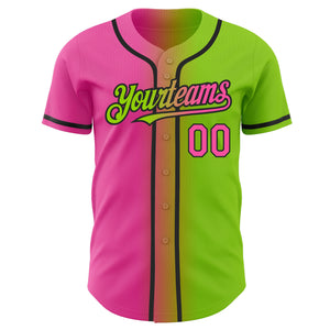 Custom Neon Green Pink-Black Authentic Gradient Fashion Baseball Jersey