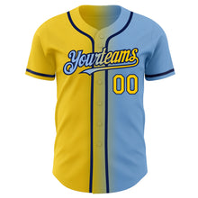 Load image into Gallery viewer, Custom Light Blue Yellow-Navy Authentic Gradient Fashion Baseball Jersey
