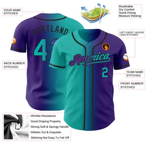 Custom Purple Aqua-Black Authentic Gradient Fashion Baseball Jersey