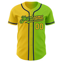 Load image into Gallery viewer, Custom Neon Green Yellow-Navy Authentic Gradient Fashion Baseball Jersey
