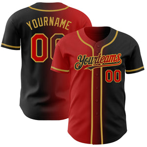 Custom Black Red-Old Gold Authentic Gradient Fashion Baseball Jersey