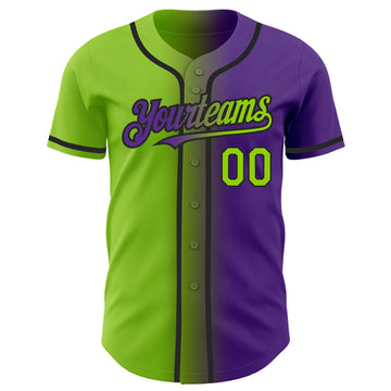 Custom Purple Neon Green-Black Authentic Gradient Fashion Baseball Jersey