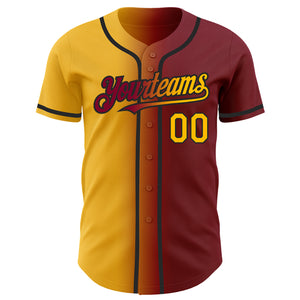 Custom Maroon Gold-Black Authentic Gradient Fashion Baseball Jersey