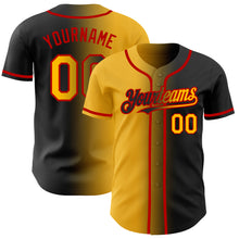 Load image into Gallery viewer, Custom Black Gold-Red Authentic Gradient Fashion Baseball Jersey
