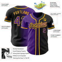 Load image into Gallery viewer, Custom Black Purple-Gold Authentic Gradient Fashion Baseball Jersey
