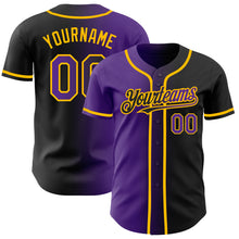 Load image into Gallery viewer, Custom Black Purple-Gold Authentic Gradient Fashion Baseball Jersey
