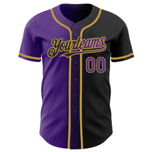 Load image into Gallery viewer, Custom Black Purple-Old Gold Authentic Gradient Fashion Baseball Jersey
