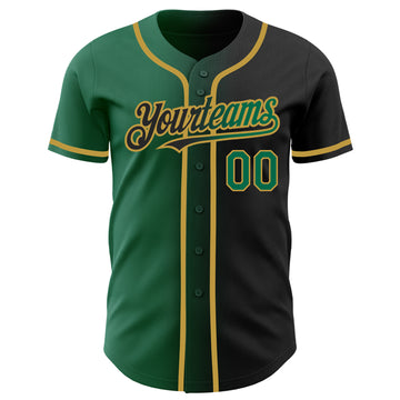 Custom Black Kelly Green-Old Gold Authentic Gradient Fashion Baseball Jersey