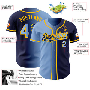 Custom Navy Light Blue-Gold Authentic Gradient Fashion Baseball Jersey