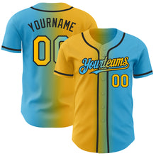 Load image into Gallery viewer, Custom Sky Blue Gold-Black Authentic Gradient Fashion Baseball Jersey
