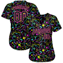 Load image into Gallery viewer, Custom Graffiti Pattern Black-Pink 3D Neon Splatter Authentic Baseball Jersey
