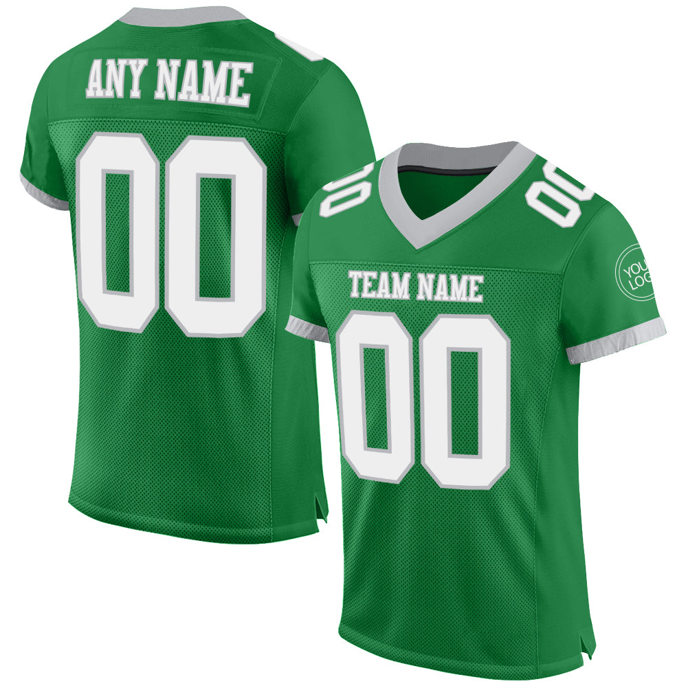 Custom Grass Green White-Gray Mesh Authentic Football Jersey