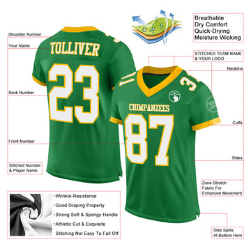 Custom Grass Green White-Gold Mesh Authentic Football Jersey