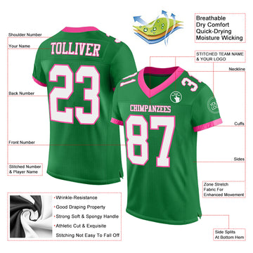 Custom Grass Green White-Pink Mesh Authentic Football Jersey