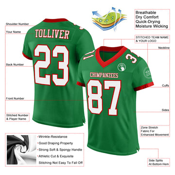 Custom Grass Green White-Red Mesh Authentic Football Jersey