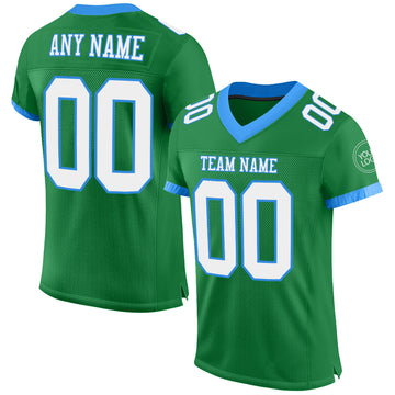 Custom Grass Green White-Powder Blue Mesh Authentic Football Jersey