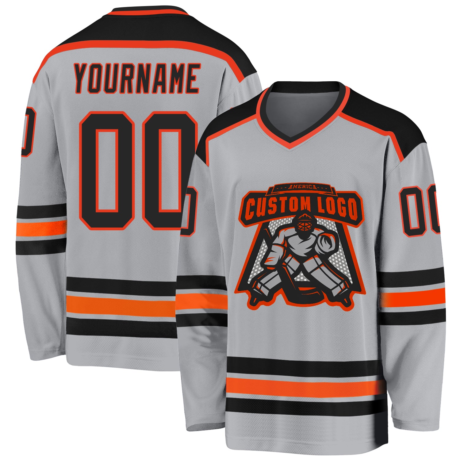 Custom Black Black-Orange Hockey Jersey Discount