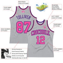 Load image into Gallery viewer, Custom Gray Black Pinstripe Pink-Purple Authentic Basketball Jersey
