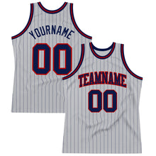 Load image into Gallery viewer, Custom Gray Navy Pinstripe Navy-Red Authentic Basketball Jersey
