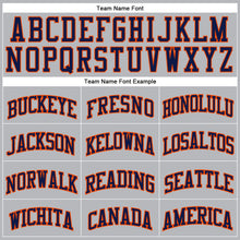 Load image into Gallery viewer, Custom Gray Navy Pinstripe Navy-Orange Authentic Basketball Jersey
