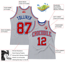 Load image into Gallery viewer, Custom Gray Royal Pinstripe Red-White Authentic Basketball Jersey
