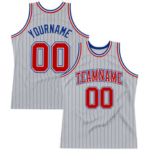 Load image into Gallery viewer, Custom Gray Royal Pinstripe Red-White Authentic Basketball Jersey
