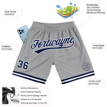 Load image into Gallery viewer, Custom Gray Navy-White Authentic Throwback Basketball Shorts
