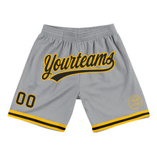 Load image into Gallery viewer, Custom Gray Black-Gold Authentic Throwback Basketball Shorts
