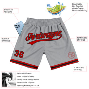 Custom Gray Red-Black Authentic Throwback Basketball Shorts