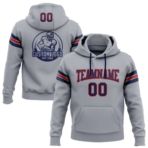 Custom Stitched Gray Navy-Red Football Pullover Sweatshirt Hoodie